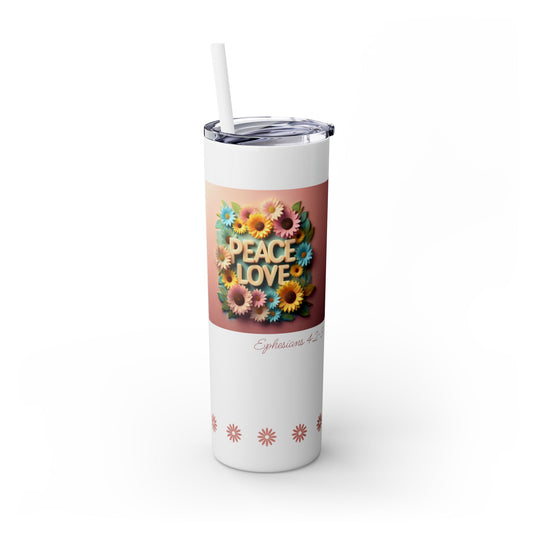 Peace & Love (Style 2) - Skinny Tumbler with Straw, 20oz