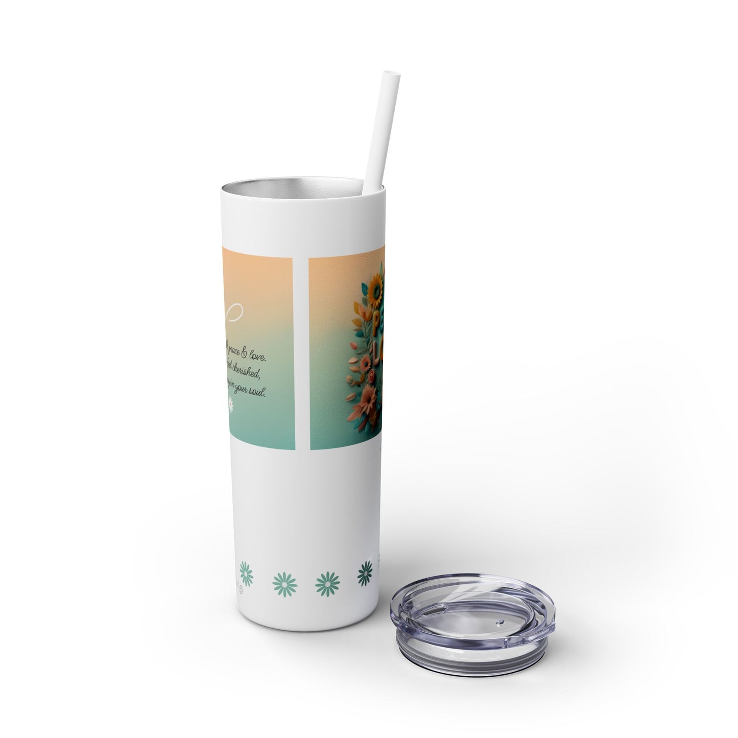 Peace & Love (Style 1) - Skinny Tumbler with Straw, 20oz