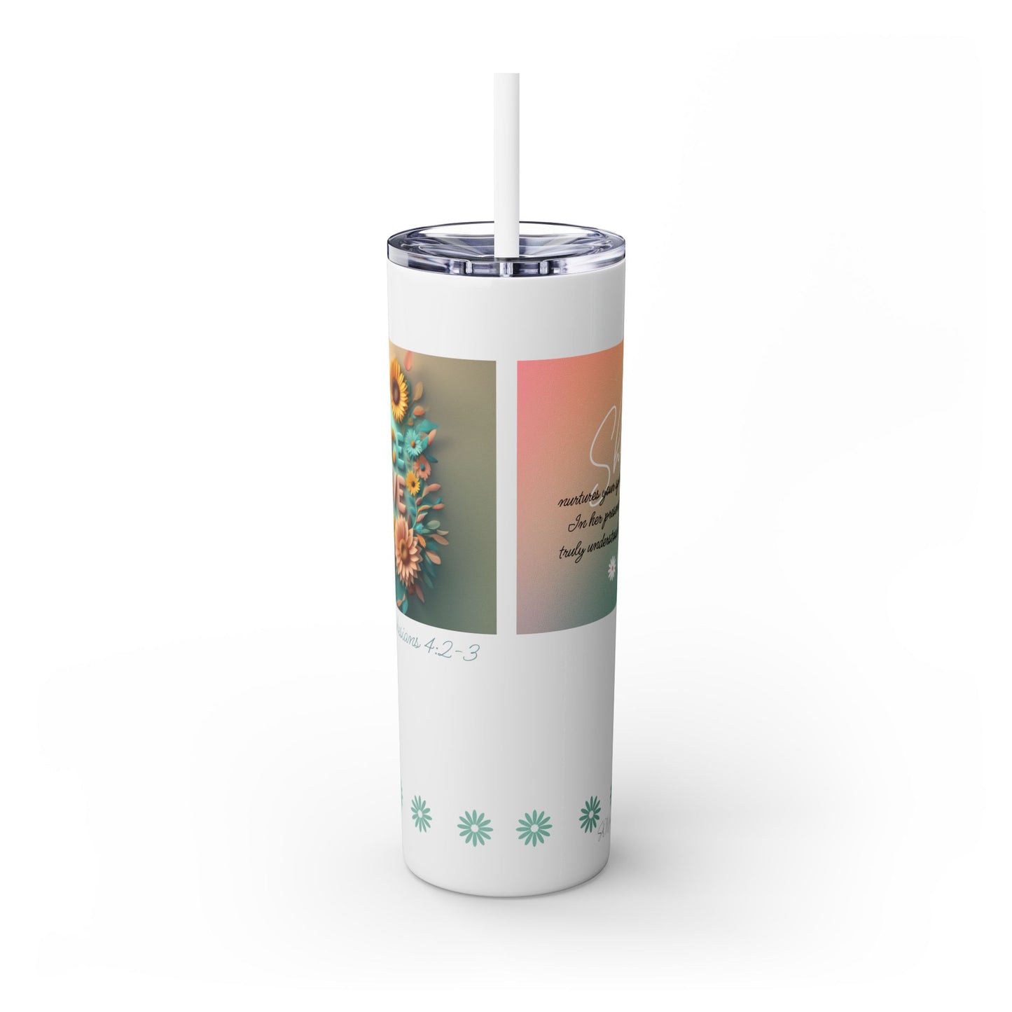 Peace & Love (Style 1) - Skinny Tumbler with Straw, 20oz