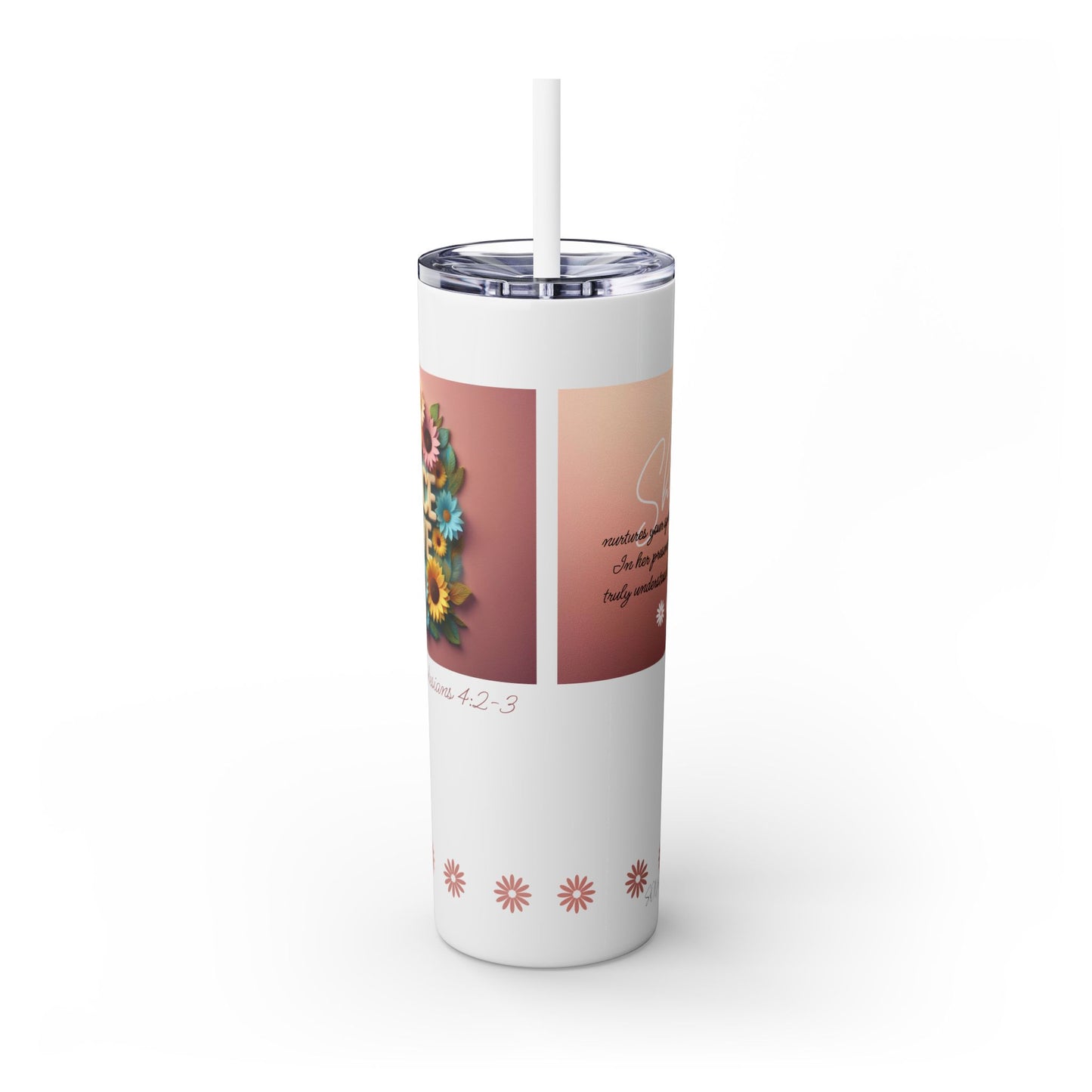 Peace & Love (Style 2) - Skinny Tumbler with Straw, 20oz